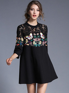 Korean Style Women Long Sleeve High Neck Lace Dress LYK021801