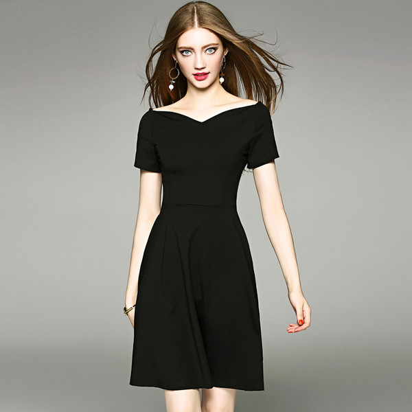 Wholesale Hot Sale Bare Shoulder V Neck Little Black Dress AFJ052356BA ...