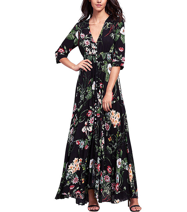 Wholesale Ethic Style Floral Long Sleeve Maxi Dresses RNJ072430 ...