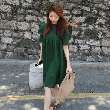 Wholesale Korean Style Fashion Half Sleeve Green Dress AFJ081448DG ...