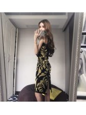 Sexy Printed Vintage Strapless Boat Neck Wrap Dress