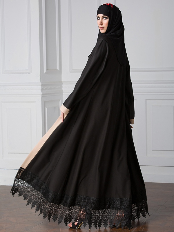Wholesale Contrast Color Saudi Woman Black Maxi Dress AJ060929BA ...