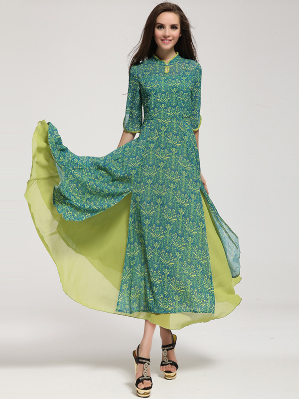 Wholesale Stylish Ethnic Printing Cheongsam Dress Design AFJ101839 ...