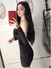 One Shoulder Sexy Velvet Bodycon Dress