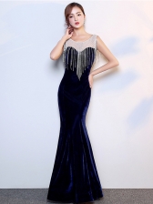 Newly Diamond Sleeveless Fishtail Velvet Evening Dress