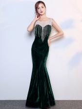 Newly Diamond Sleeveless Fishtail Velvet Evening Dress