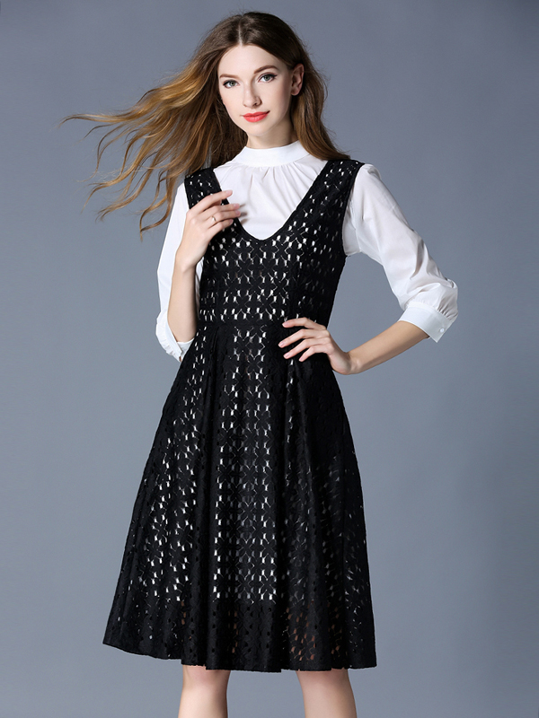 Download Wholesale Fashion Mock Neck Lace Suspender Two Piece Dress ...