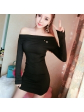 Newly Solid Boat Neck Fitted Knit Bodycon Dress
