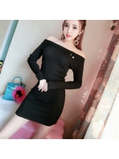 Newly Solid Boat Neck Fitted Knit Bodycon Dress