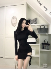 Korean Round Neck Bodycon Slit Sexy Dress
