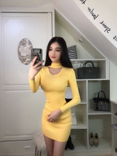 Korean Halter Pure Color Knitting Pencil Dress