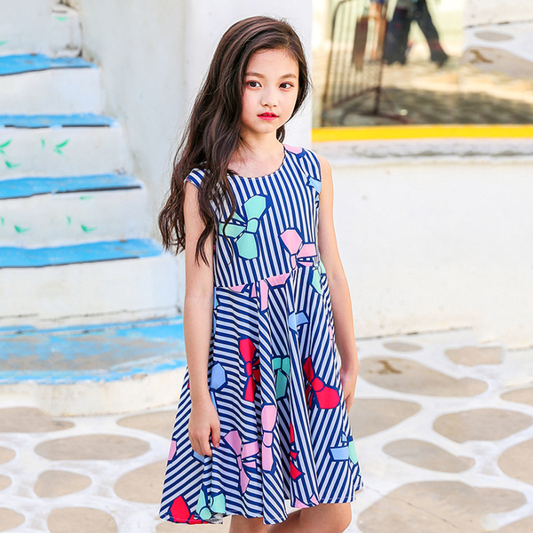 Wholesale Korean Bowknot Printed Striped Sundress For Girls SPG010650 ...