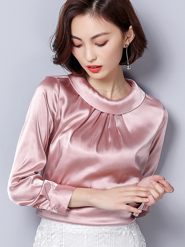 Wholesale Stylish Crew Neck Solid Satin Fitted Blouse YMG011129B ...