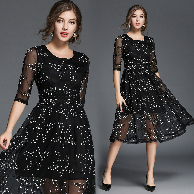 Wholesale Hollow Out Embroidery Flower Black Dresses JFG032073BA ...
