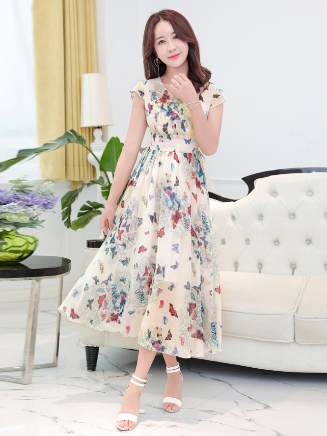 Wholesale Korean Chic V Neck Floral Maxi Dresses CZG041363 | Wholesale7.net