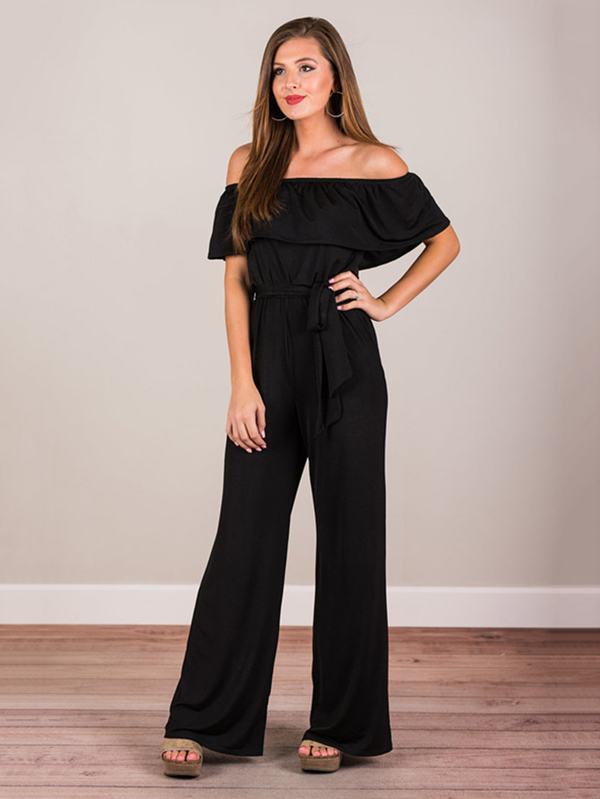 Wholesale Fashion Solid Boat Neck Ruffles Loose Jumpsuit MMG041616 ...