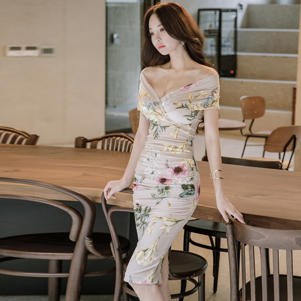 Wholesale Sexy Korean V Neck Floral Wrap Dresses Zfg041904ka