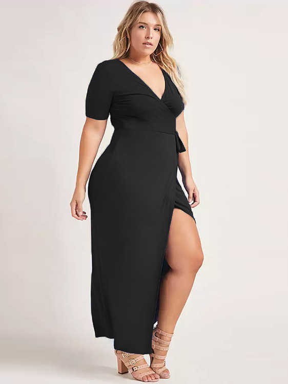 Wholesale Plus Size Fashion V Neck Slit Long Dresses ZFG042055 ...