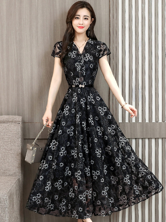 Wholesale Korean Elegant Embroidery Lace Long Dresses CZG042536 ...