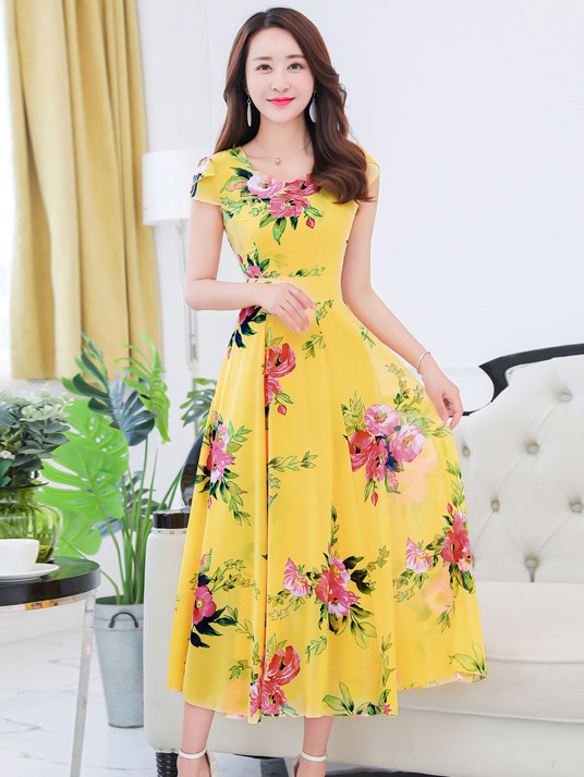 Wholesale Korean Summer Short Sleeve Chiffon Long Dresses CZG042543 ...
