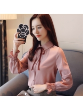 Casual Striped Self Tie Loose Shirt For Women
