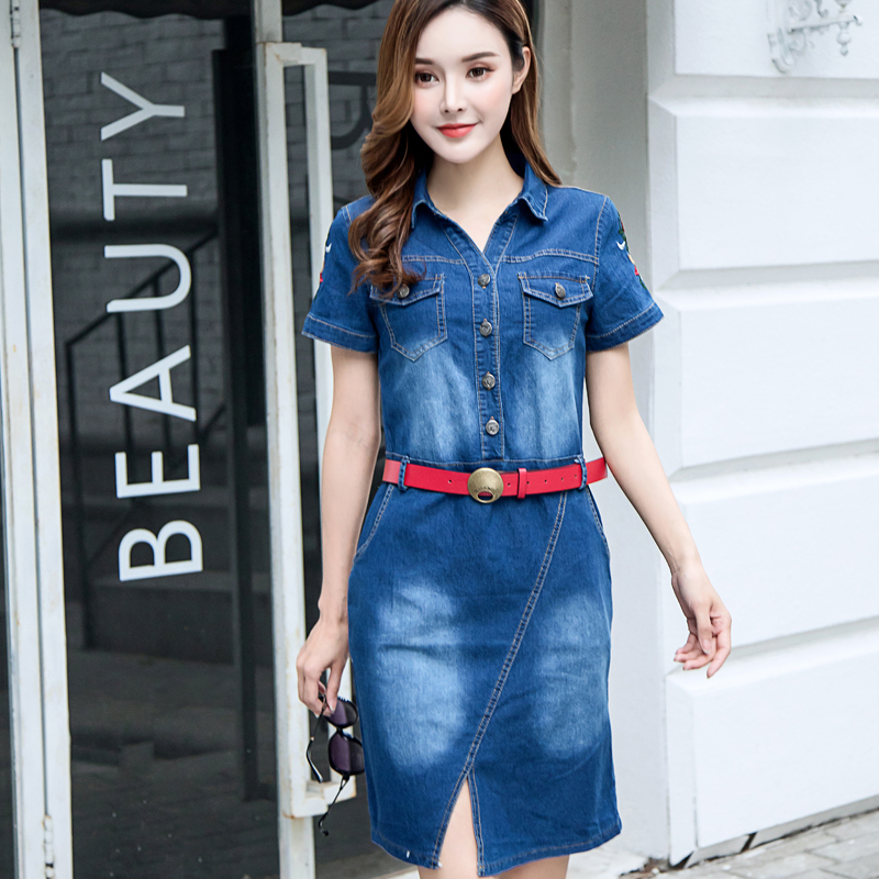 Wholesale Korean  Design Short Sleeve Denim Dress  