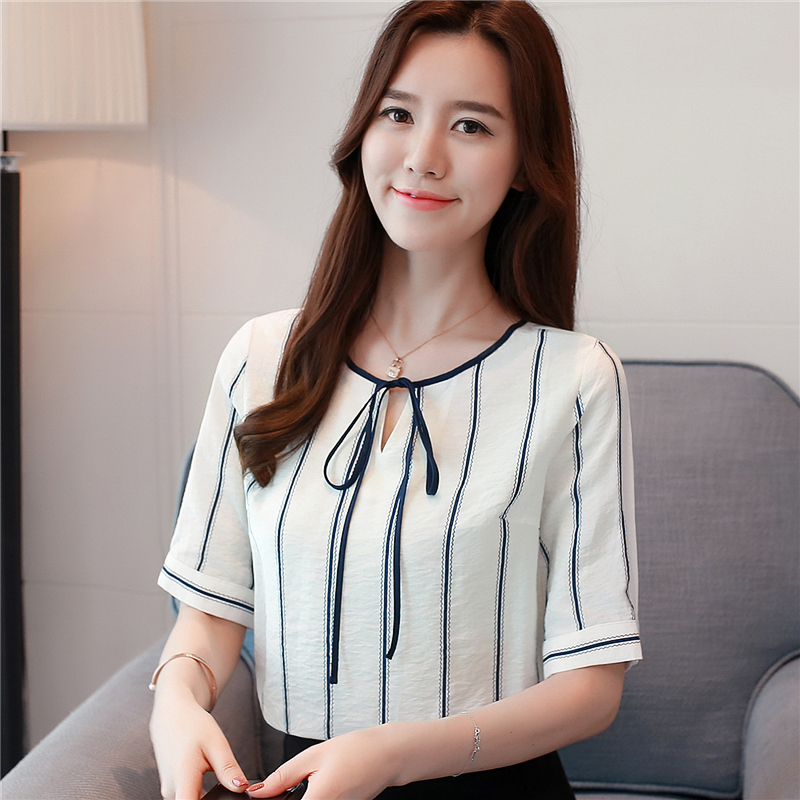 Wholesale Korean Design Loose Striped Ladies Blouse 