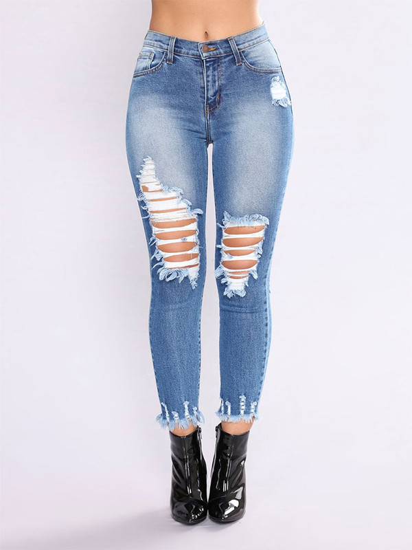 Wholesale New Arrival Worn Out Fitted Jeans XYG052457BU | Wholesale7.net