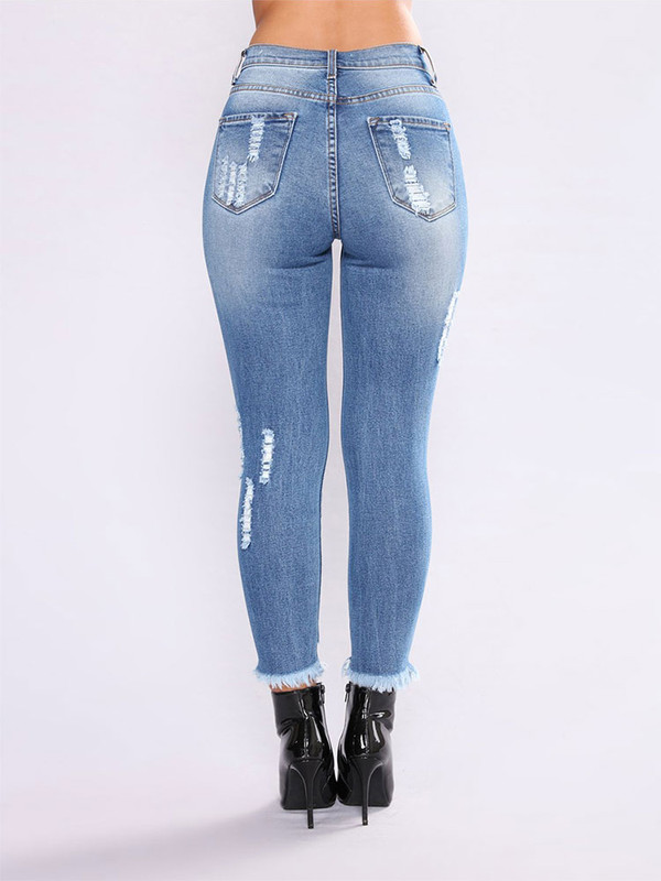 Wholesale New Arrival Worn Out Fitted Jeans XYG052457BU | Wholesale7.net