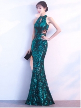 Elegant Halter Sequined Bodycon Fishtail Evening Dresses