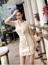 Korean Double-Breasted Bodycon Short Sleeve Dresses