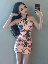 Retro Chinese Style Floral Halter Wrap Dresses