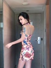 Retro Chinese Style Floral Halter Wrap Dresses