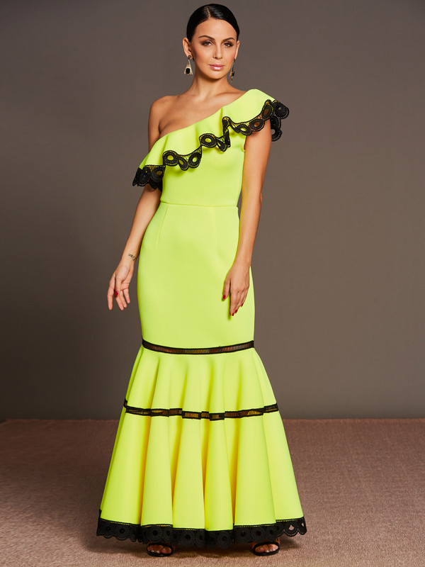 Wholesale Fashion One Shoulder Ruffles Fishtail Dress LFG060543YL ...