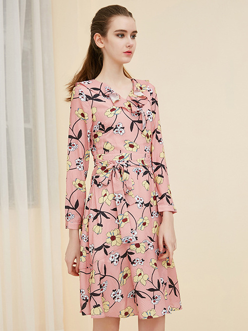 Wholesale Elegant Long Sleeve Floral Pink Dresses CSG062647PN ...