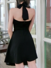 Korean Solid Halter Short Dresses