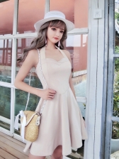 Korean Solid Halter Short Dresses