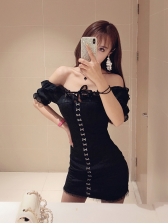 Off Shoulder Puff Sleeve Bodycon Dresses