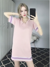 Casual Contrast Color Short Sleeve Dresses