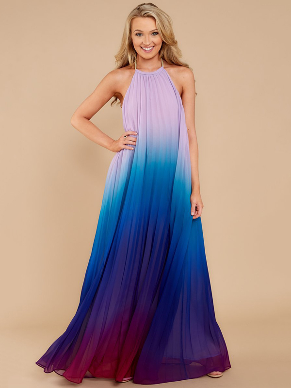 Wholesale Hot Selling Gradient Color Pleated Halter Dresses EFG070914PR ...