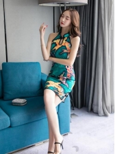Vintage Floral Mandarin Collar Halter Dresses