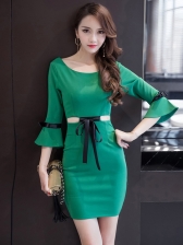 Autumn Hollow-out Flare Sleeve Fitted Dresses