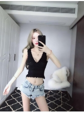 Sexy V-Neck Female Cropped Top 