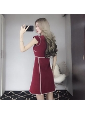 Korean V Neck Colorblock Fitted A-line Dress