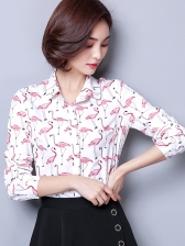 OL Red-Crowned Crane Printed Fitted Blouses