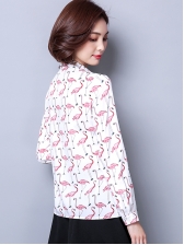 OL Red-Crowned Crane Printed Fitted Blouses