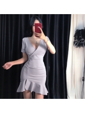 Sexy Deep V Neck Solid Bodycon Fishtail Dress