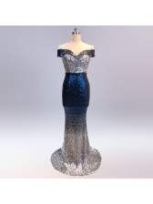 Elegant Gradient Color Off Shoulder Boutique Evening Dress