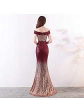Elegant Gradient Color Off Shoulder Boutique Evening Dress