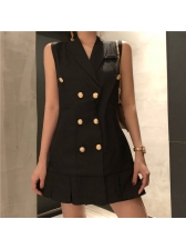 Fashion Solid Double-Breasted Sleeveless Dress